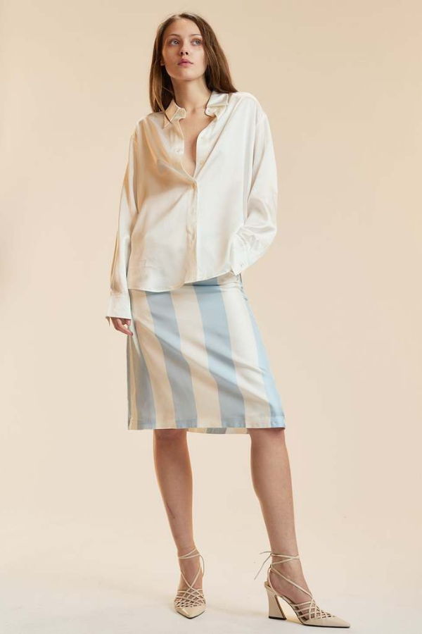 Cynthia Rowley Stripe Collectible Silk Skirt - Blue/White