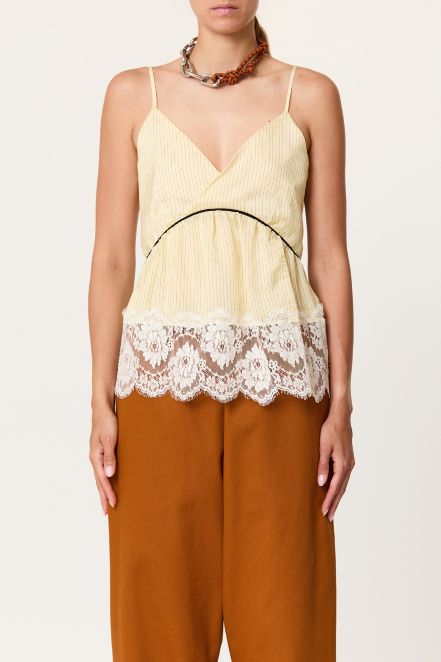 Plan C Striped Cami With Lace Cami - Egg White/Black