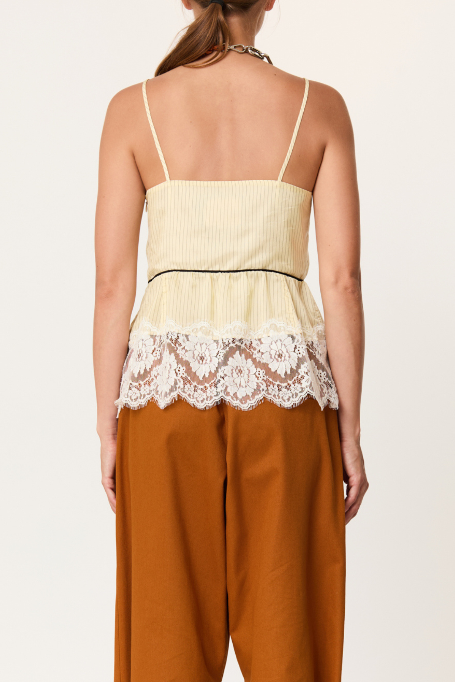 Plan C Striped Cami With Lace Cami - Egg White/Black