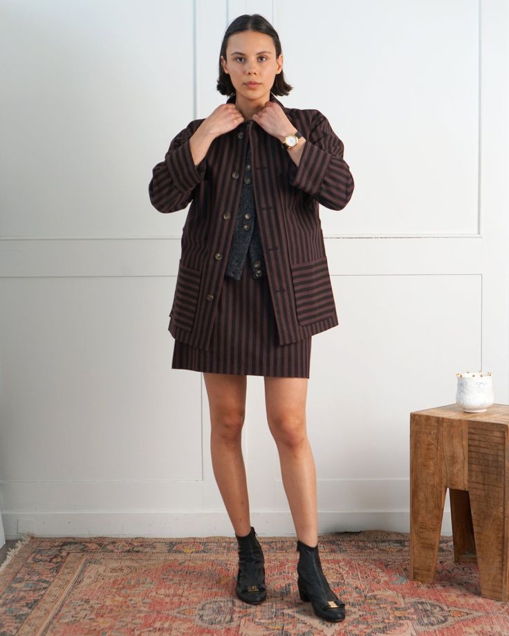 PROCHE Striped Canvas Mini Skirt - Brown/Black