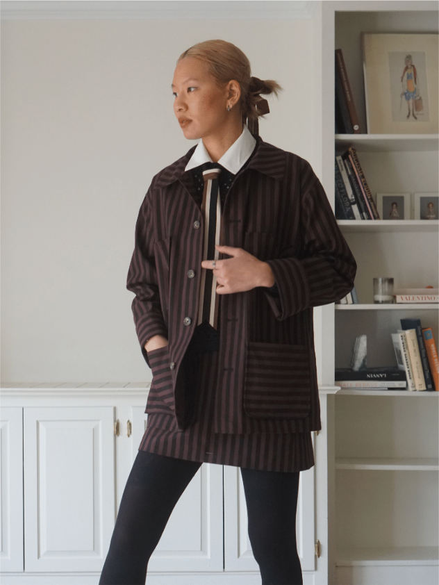 PROCHE Striped Canvas Mini Skirt - Brown/Black