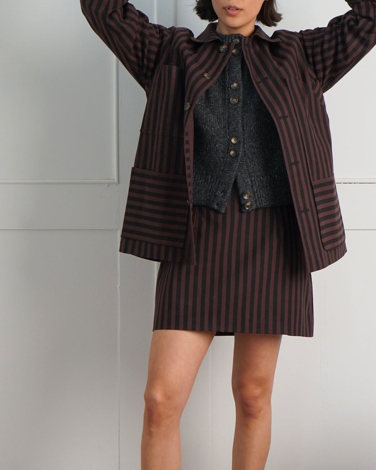 PROCHE Striped Canvas Mini Skirt - Brown/Black
