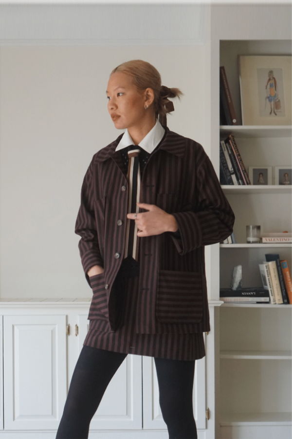 PROCHE Striped Canvas Mini Skirt - Brown/Black