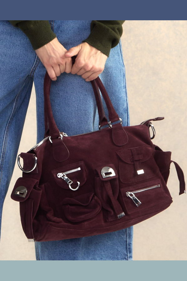 Cynthia Rowley Suede Cargo Pocket Shoulder Bag - Oxblood