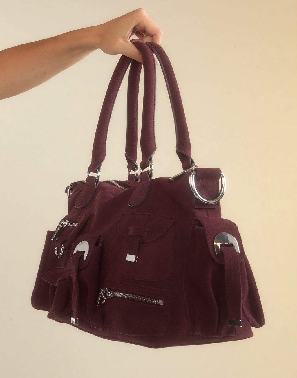 Cynthia Rowley Suede Cargo Pocket Shoulder Bag - Oxblood