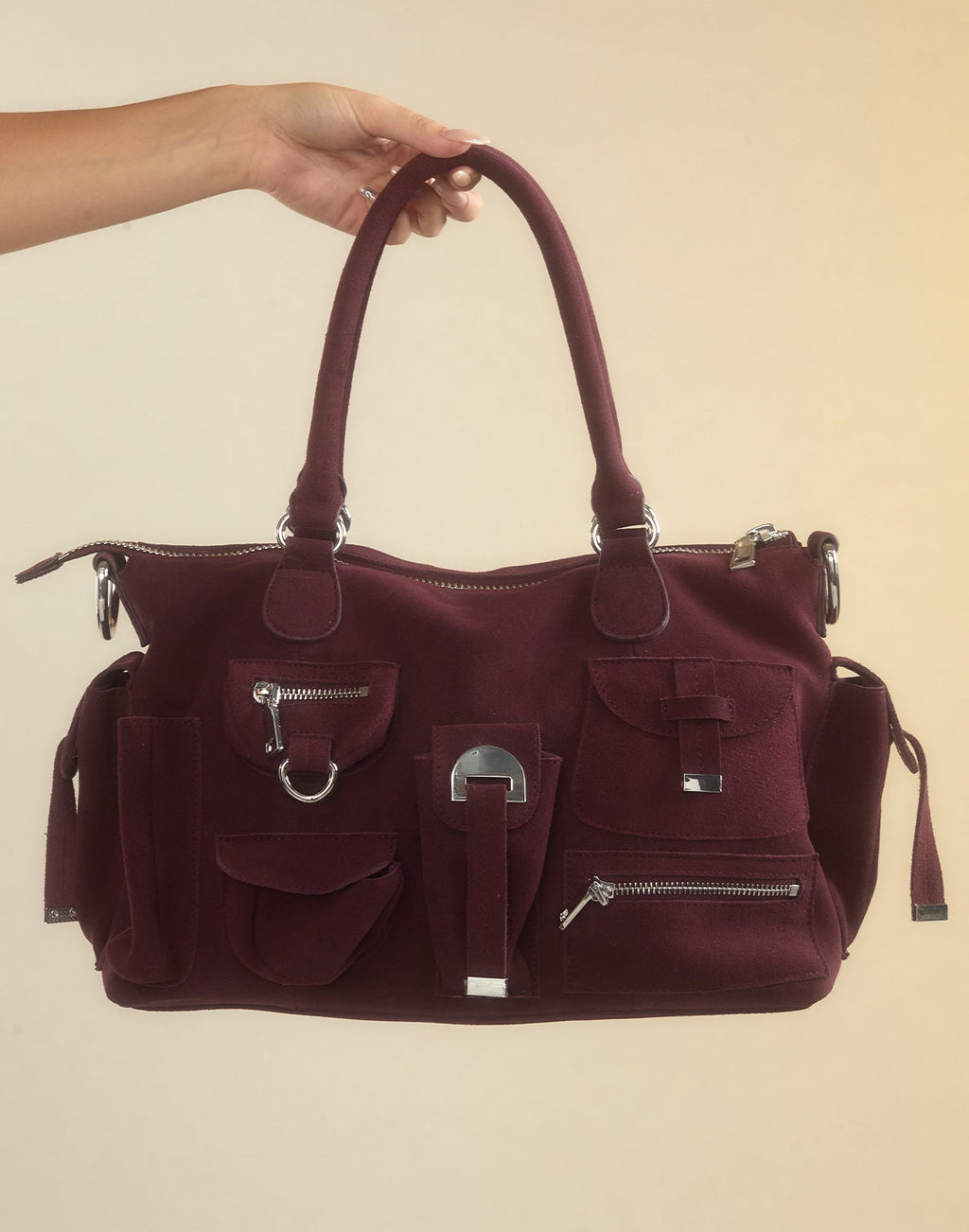 Cynthia Rowley Suede Cargo Pocket Shoulder Bag - Oxblood