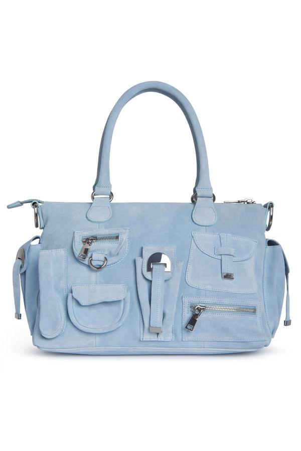 Cynthia Rowley Suede Cargo Pocket Shoulder Bag - Denim Blue