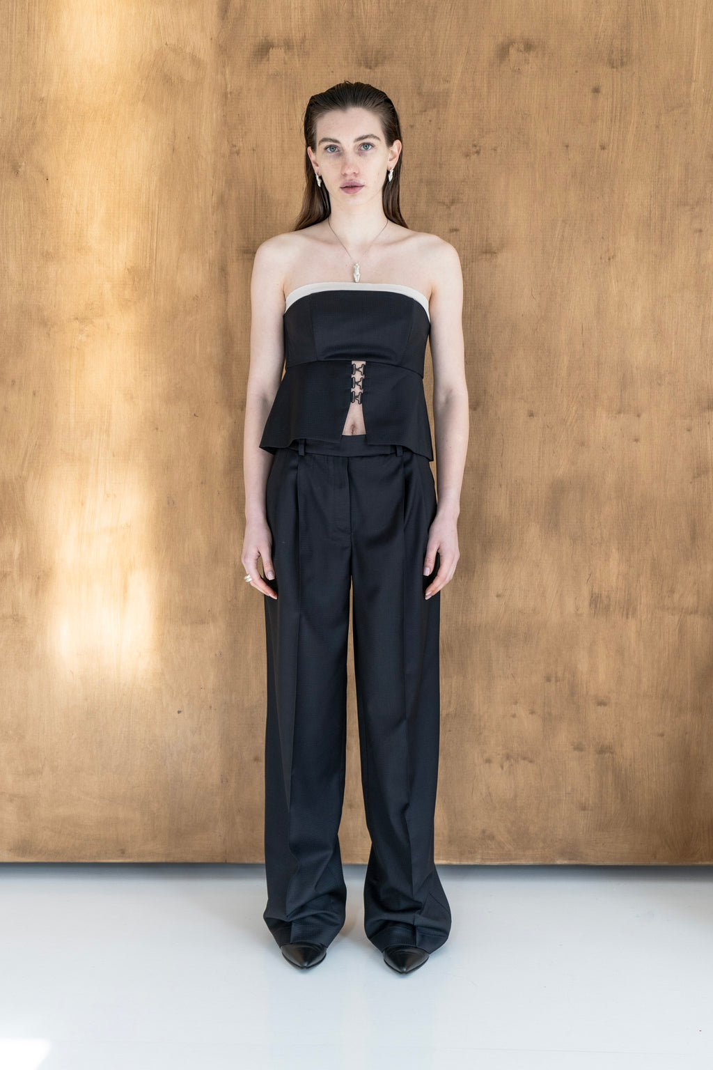 K M by L A N G E Temriava Wool Corset Top - Navy