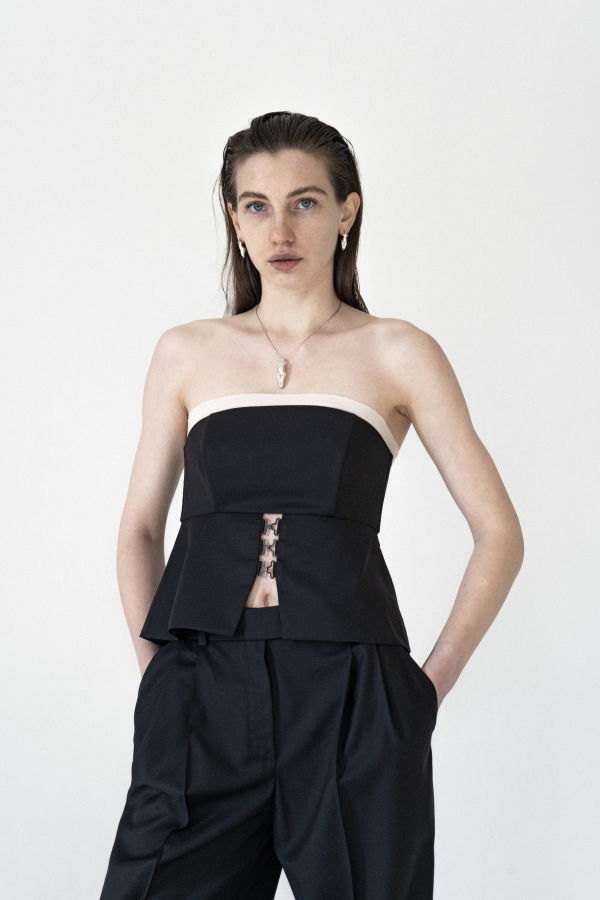 K M by L A N G E Temriava Wool Corset Top - Navy