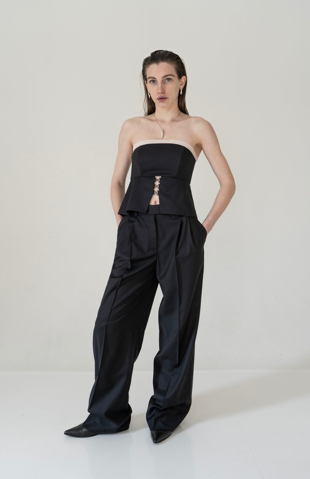 K M by L A N G E Temriava Wool Corset Top - Navy