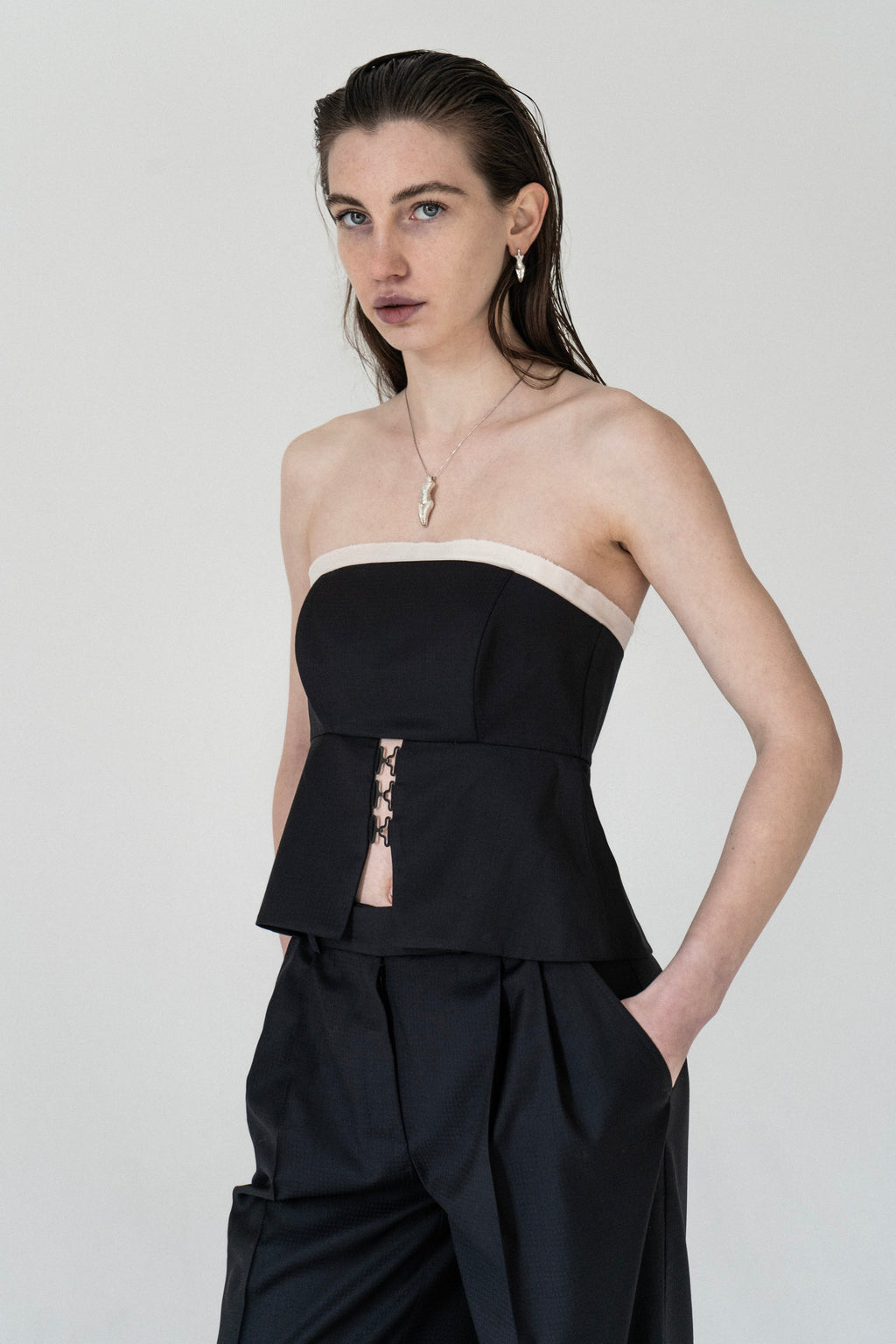 K M by L A N G E Temriava Wool Corset Top - Navy