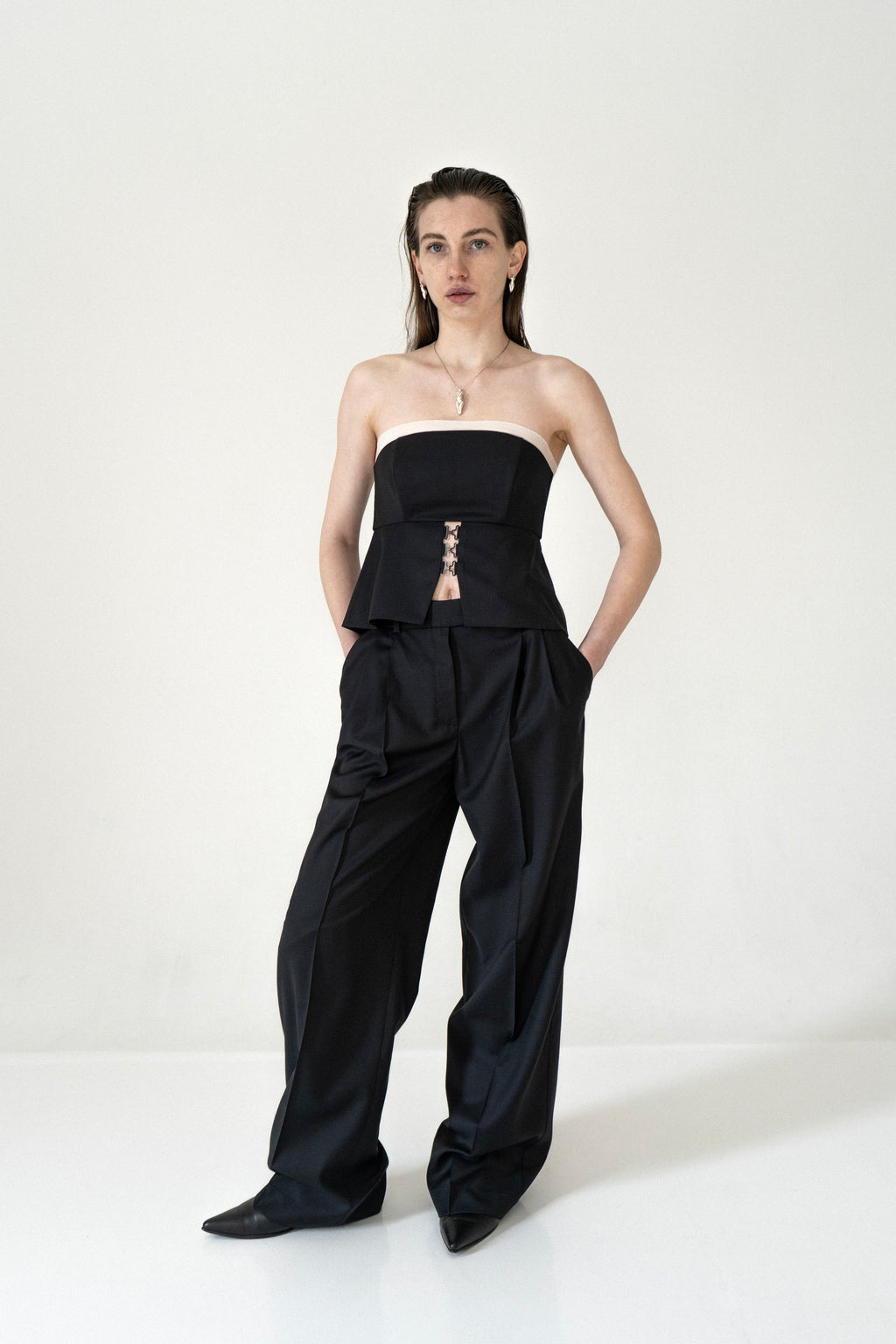 K M by L A N G E Temriava Wool Corset Top - Navy