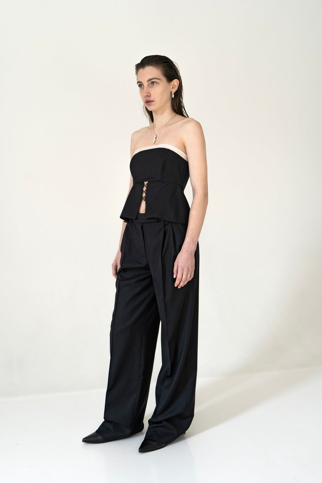 K M by L A N G E Temriava Wool Corset Top - Navy