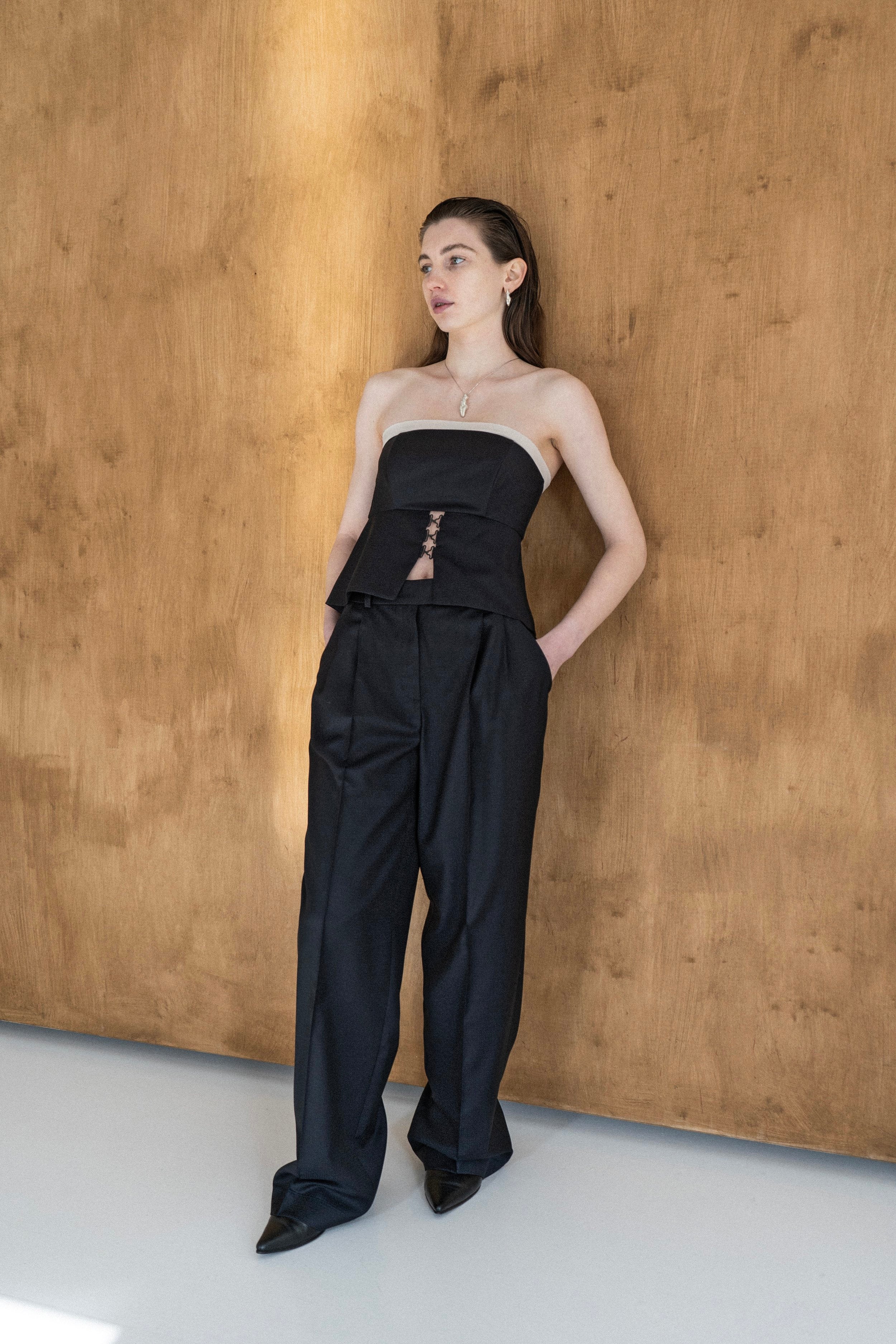 K M by L A N G E Temriava Wool Corset Top - Navy
