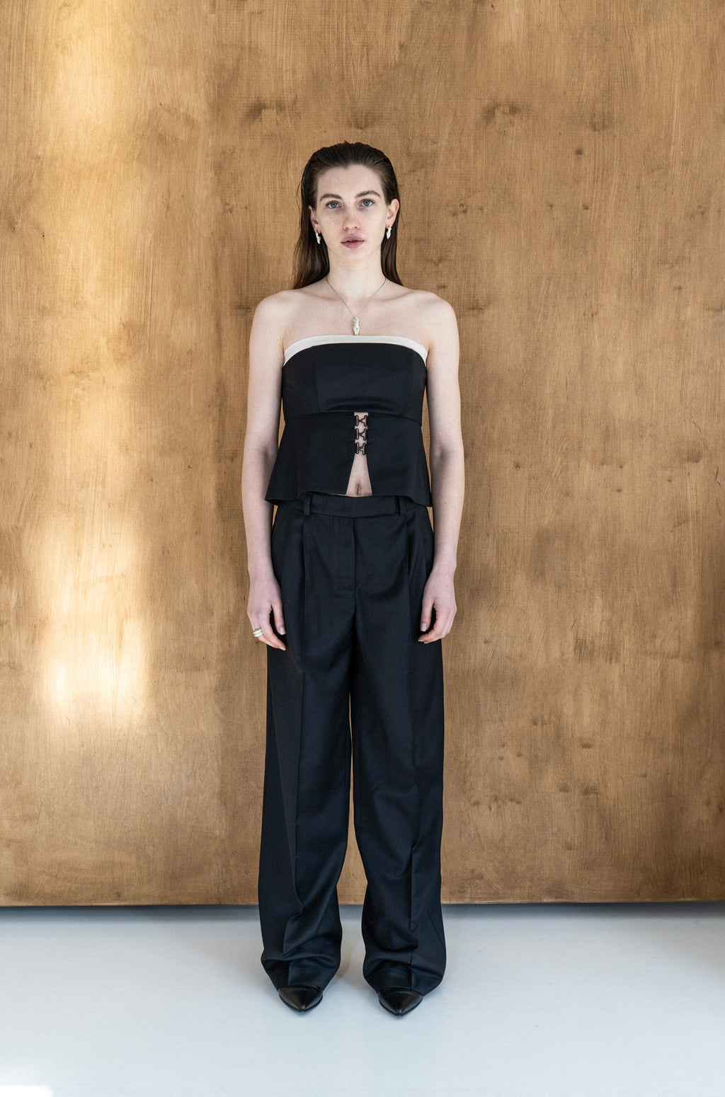 K M by L A N G E Temriava Wool Corset Top - Navy