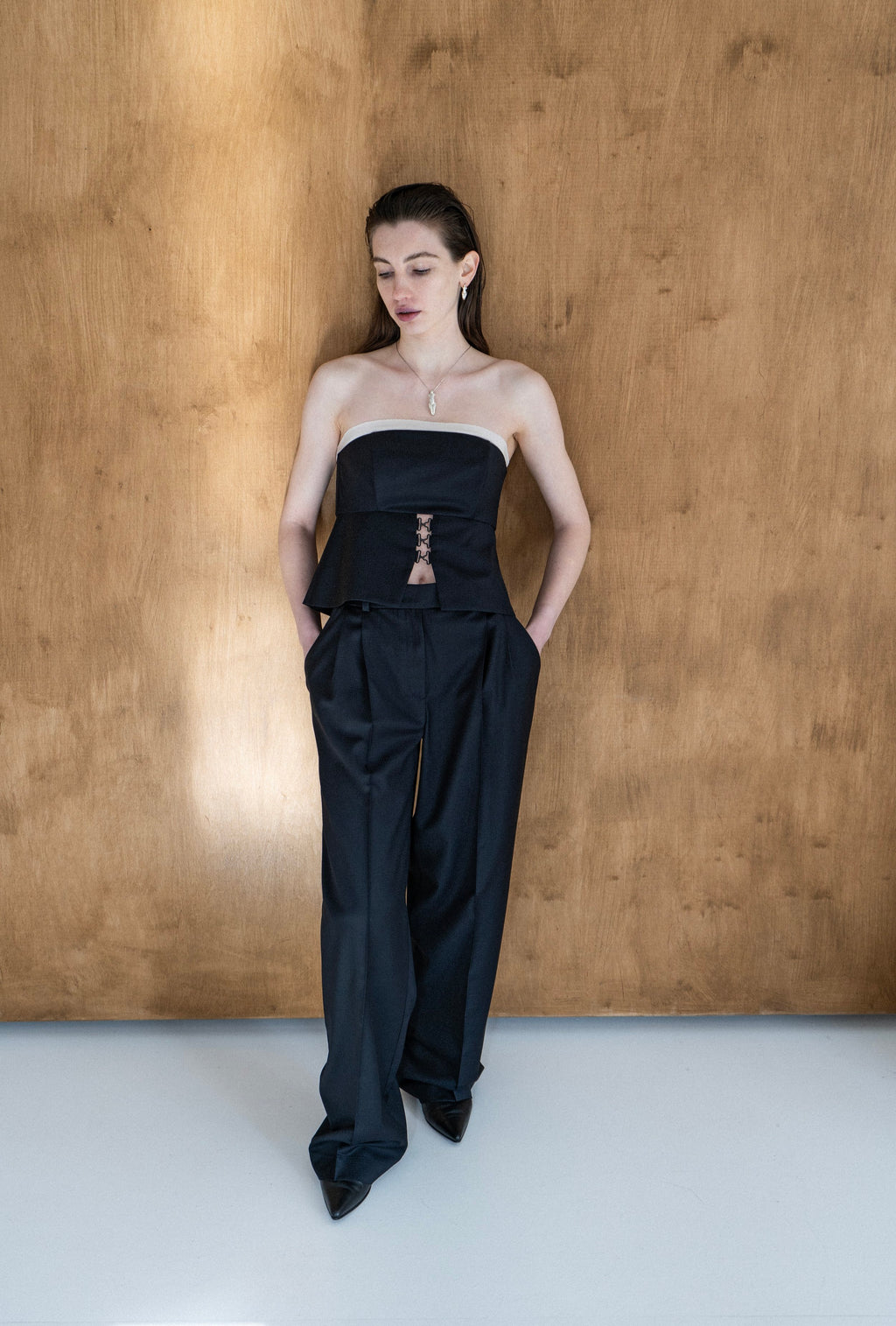 K M by L A N G E Temriava Wool Corset Top - Navy