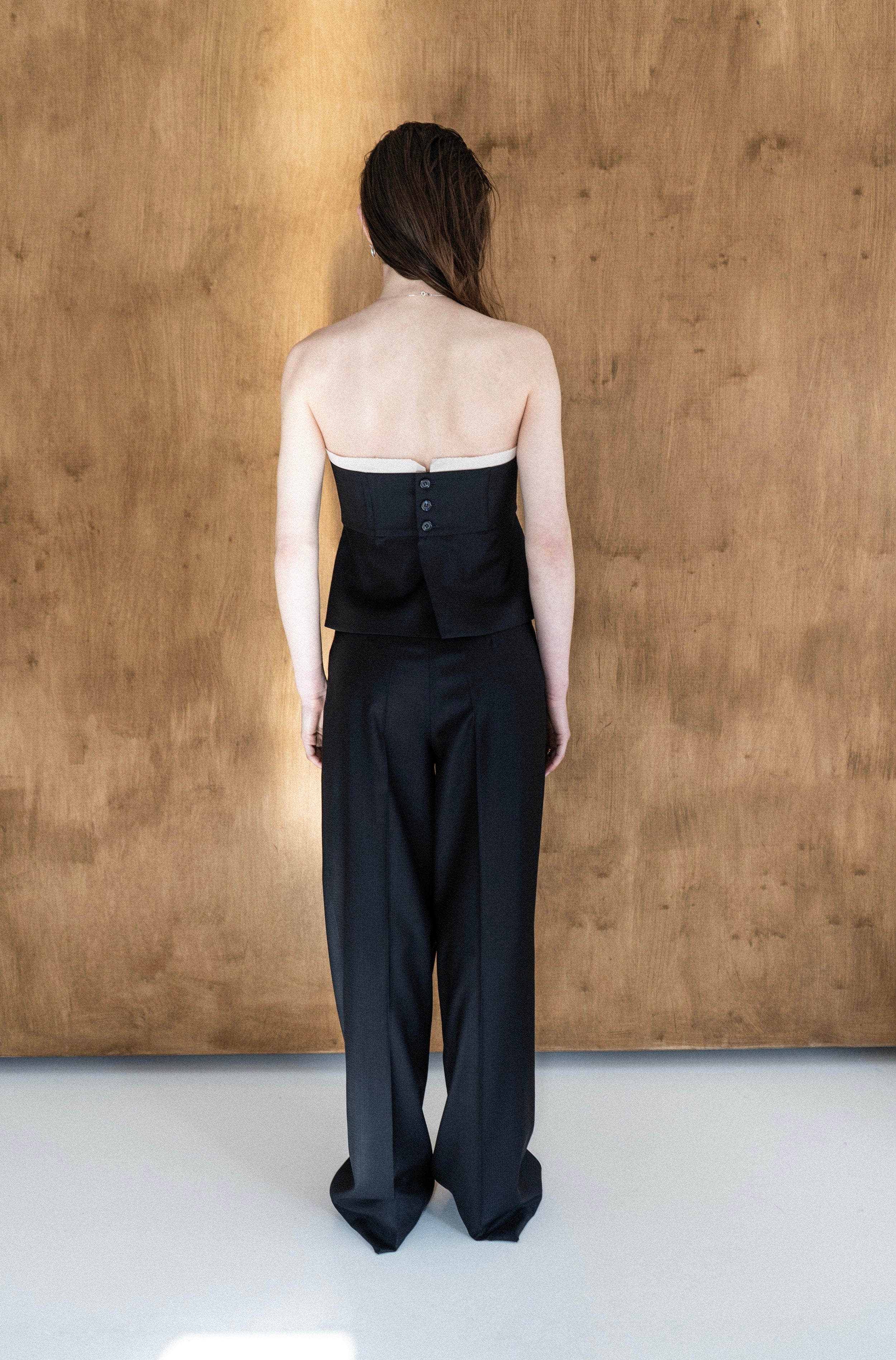K M by L A N G E Temriava Wool Corset Top - Navy