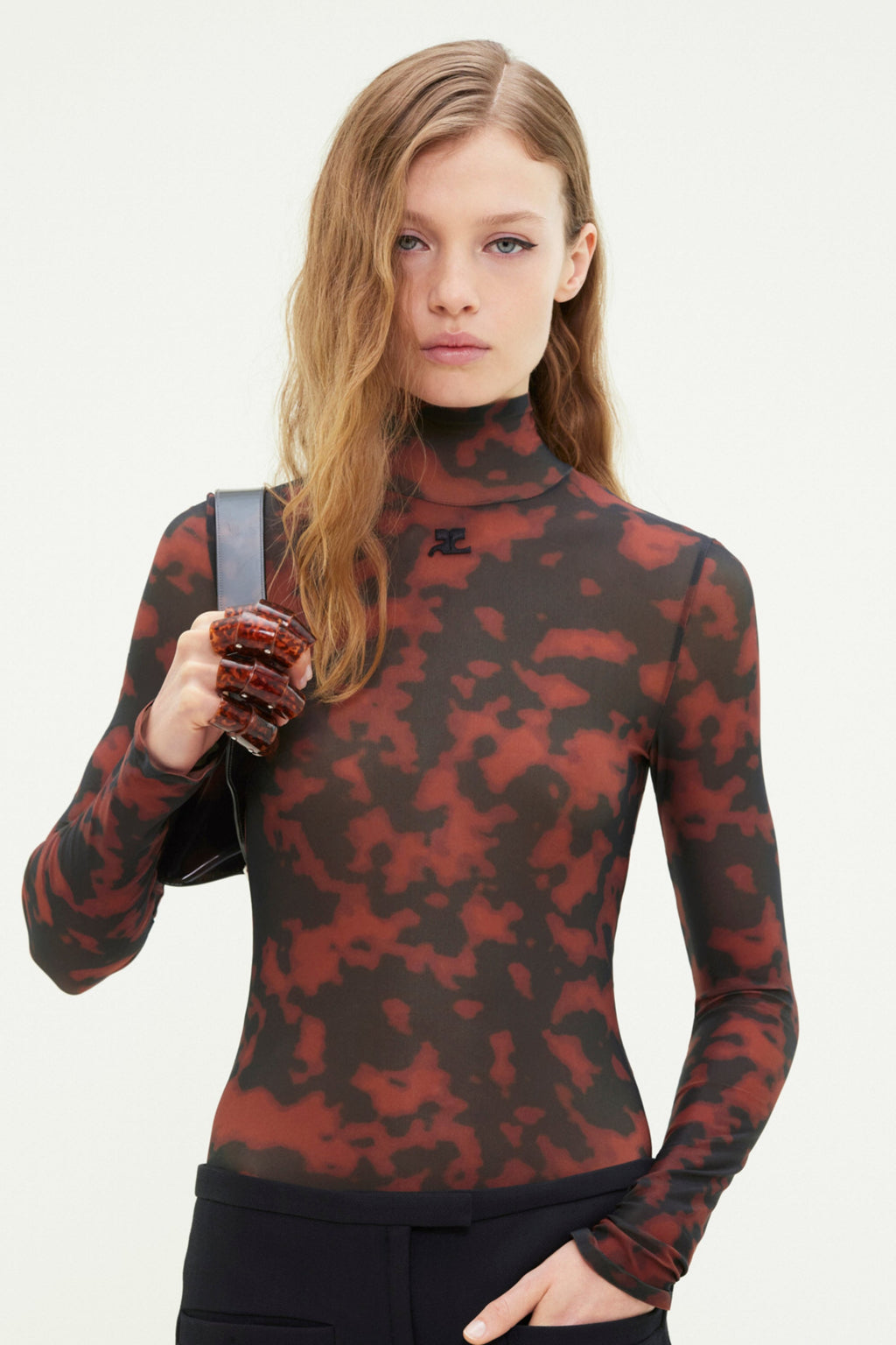 Courreges Mockneck Sheer Top - Tortoise