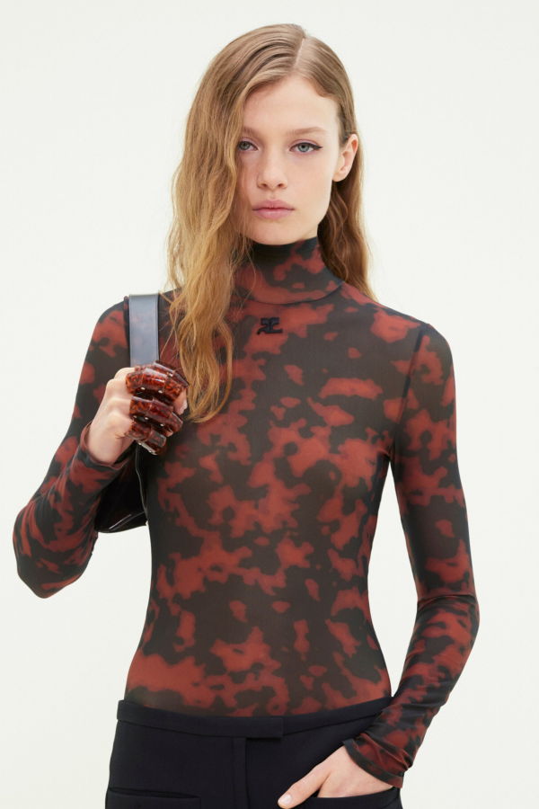 Courreges Mockneck Sheer Top - Tortoise