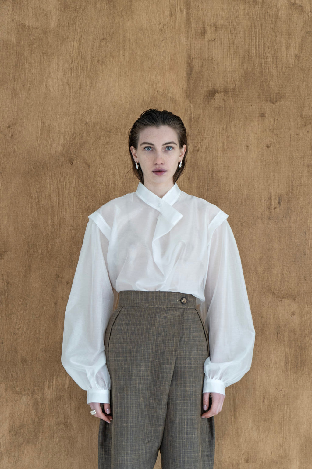 K M by L A N G E Tuman Cross Over Silky Blouse