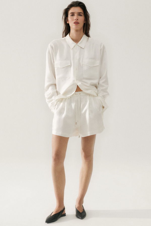 Silk Laundry Twill Slouch Shorts - White
