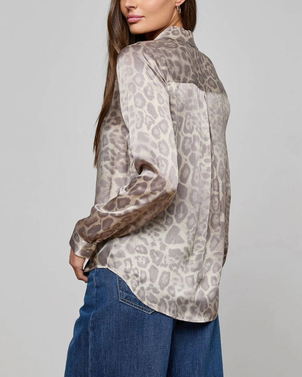 L'agence Tyler L/S Blouse - Grey Multi Patch Leopard