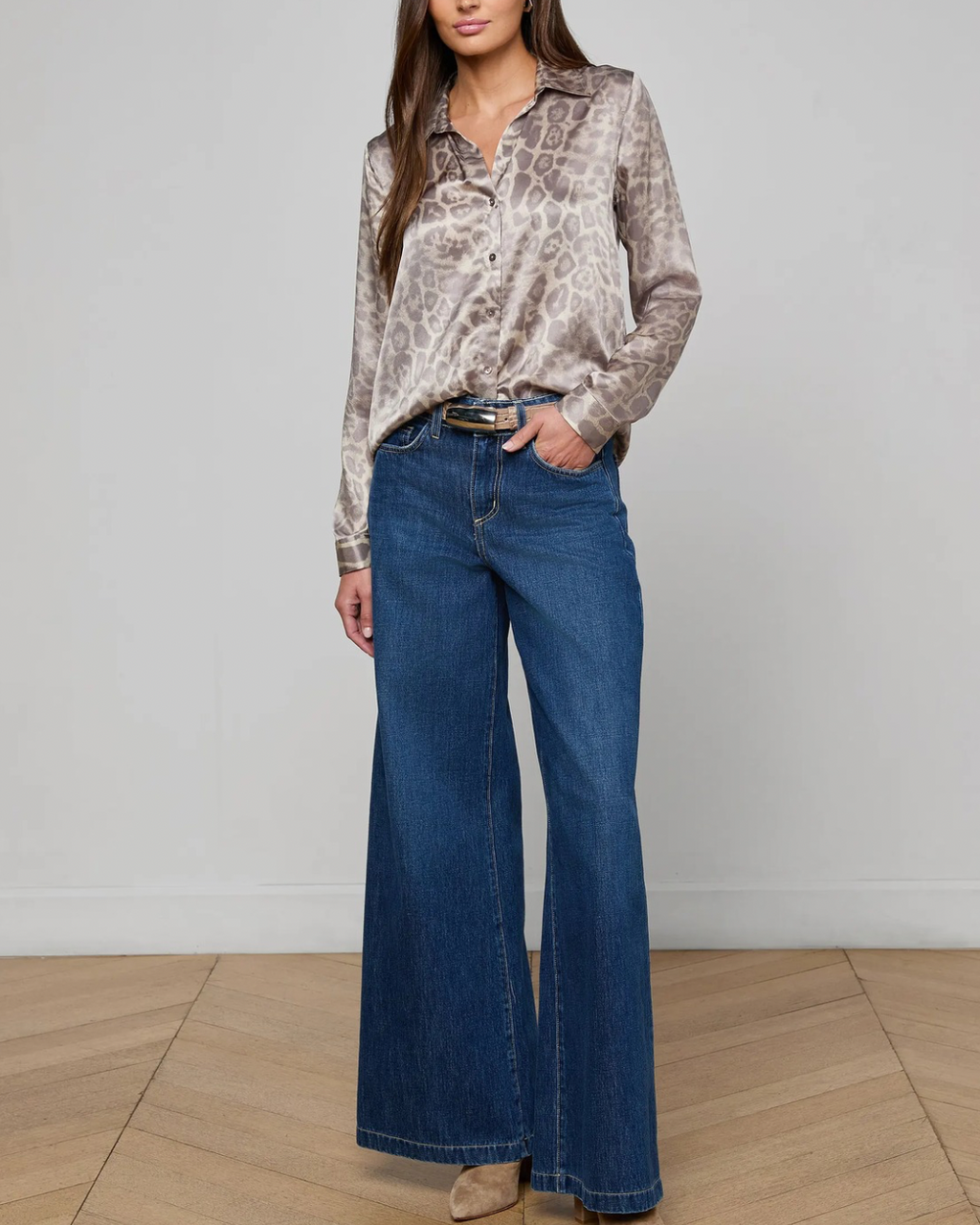 L'agence Tyler L/S Blouse - Grey Multi Patch Leopard