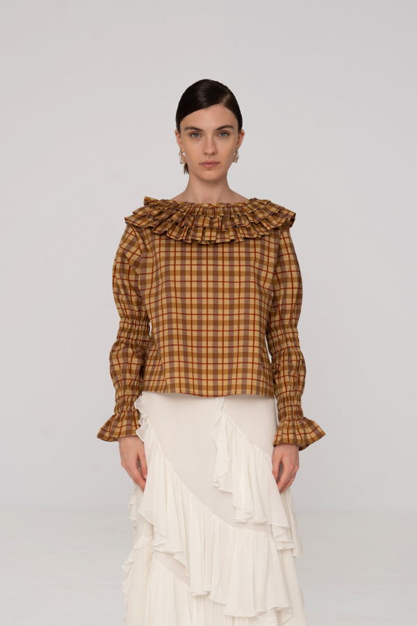 Carmensays Tartine Plaid Print Blouse