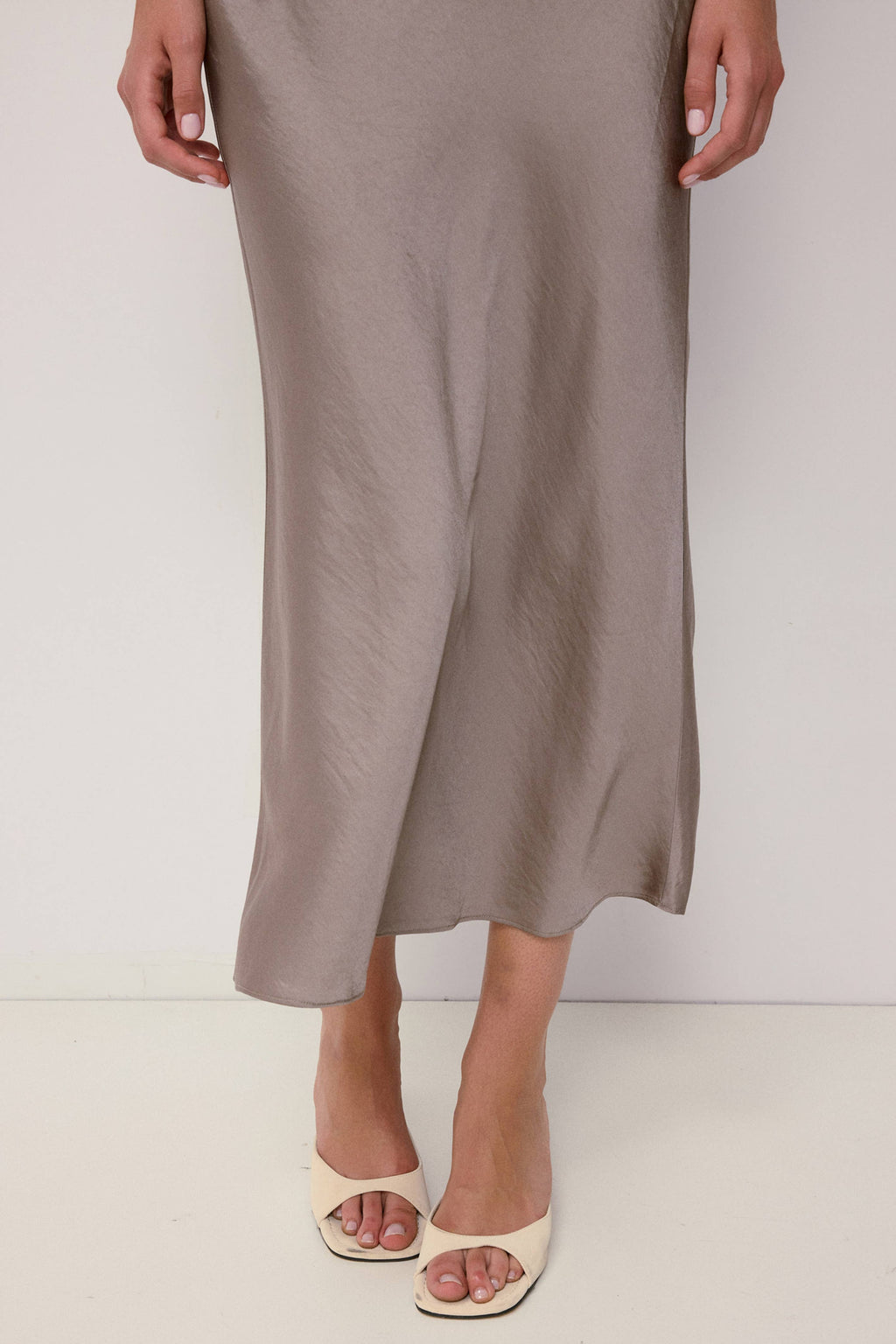 Mod Ref Elowen Cowl Neck Crushed Satin Midi Dress - Taupe