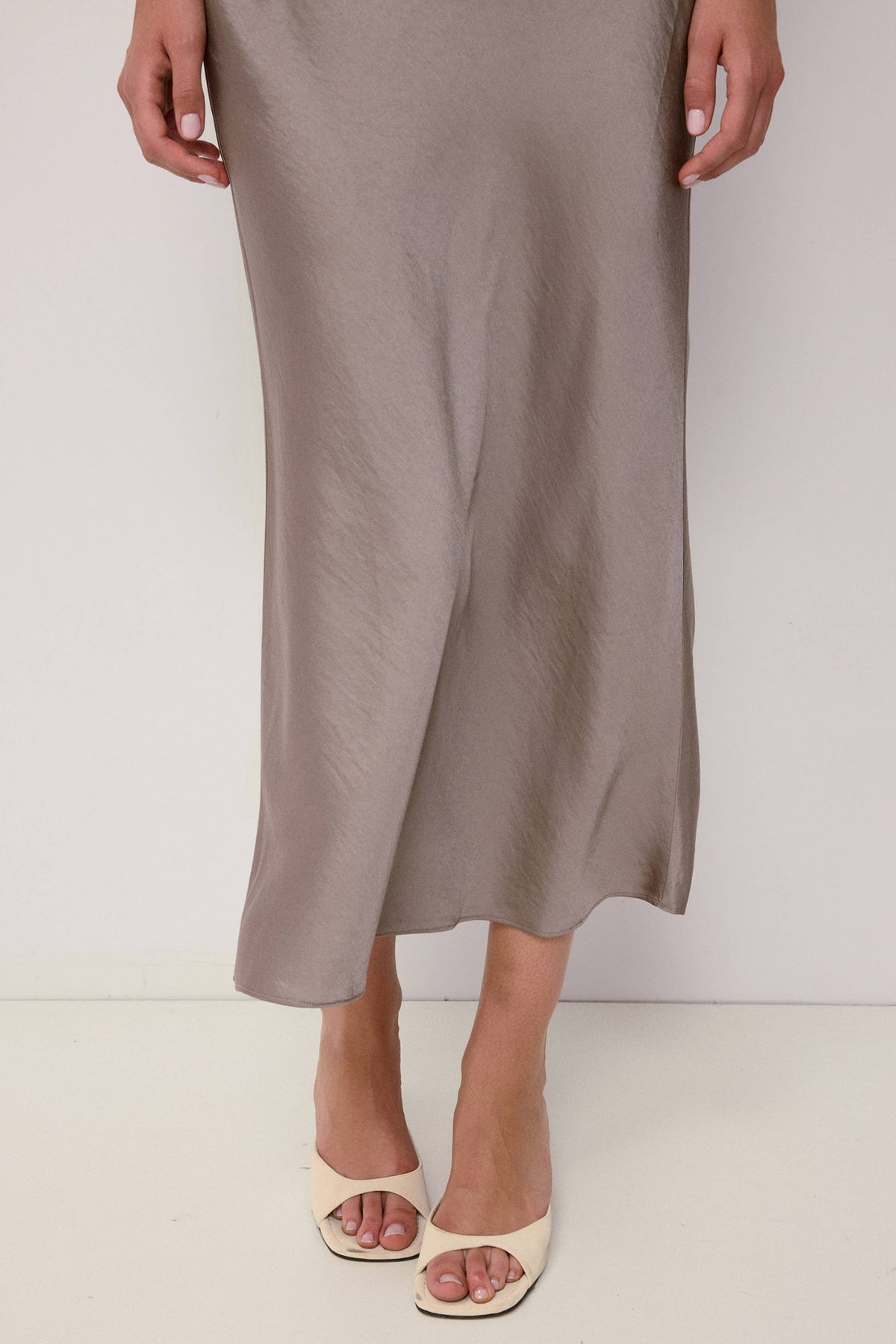 Mod Ref Elowen Cowl Neck Crushed Satin Midi Dress - Taupe