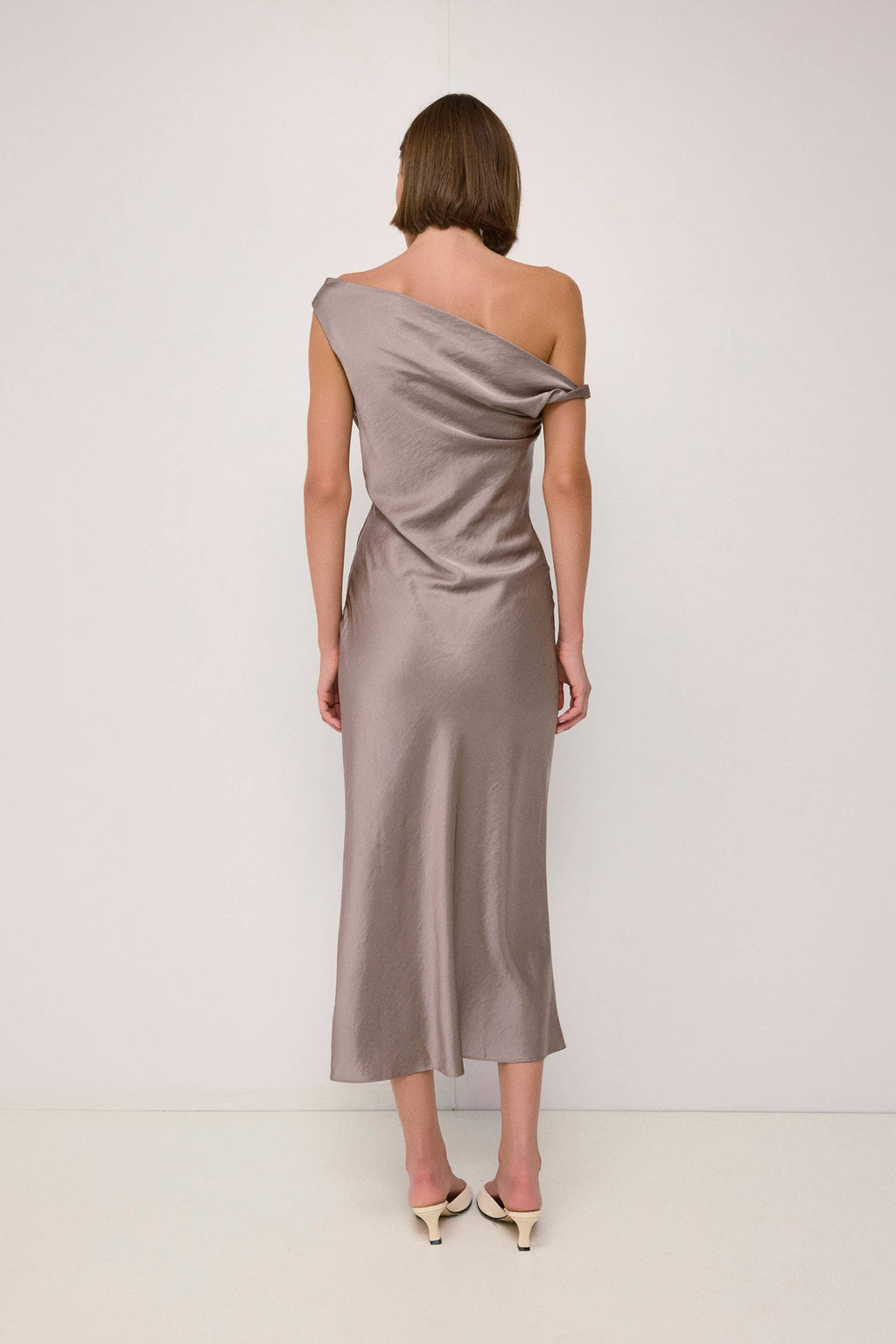 Mod Ref Elowen Cowl Neck Crushed Satin Midi Dress - Taupe