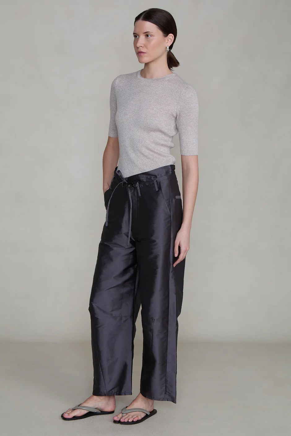 Chan Luu Techno Taffeta Barrel Pant - Gunmetal