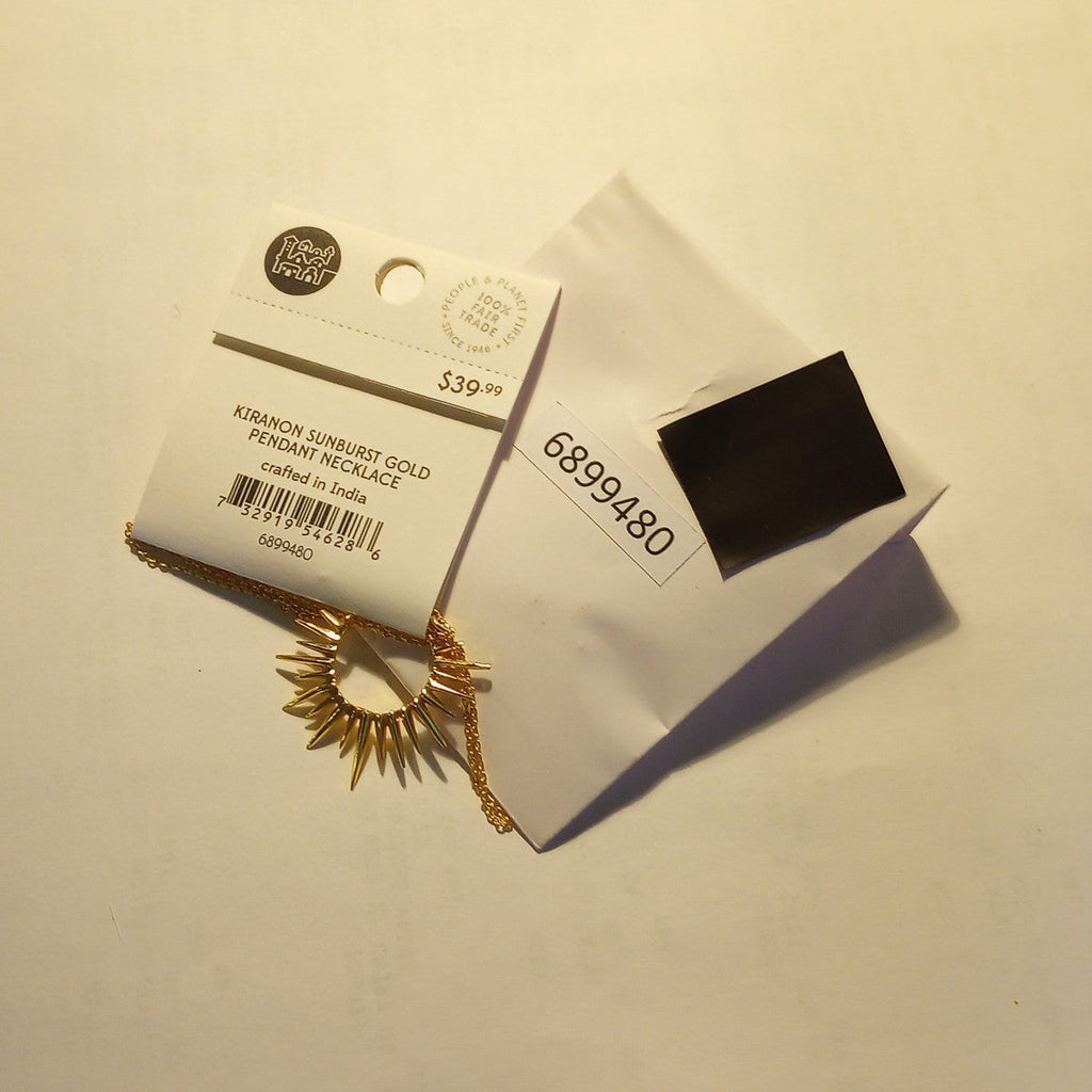 Ten Thousand Villages Kiranon Sunburst Gold Pendant Necklace