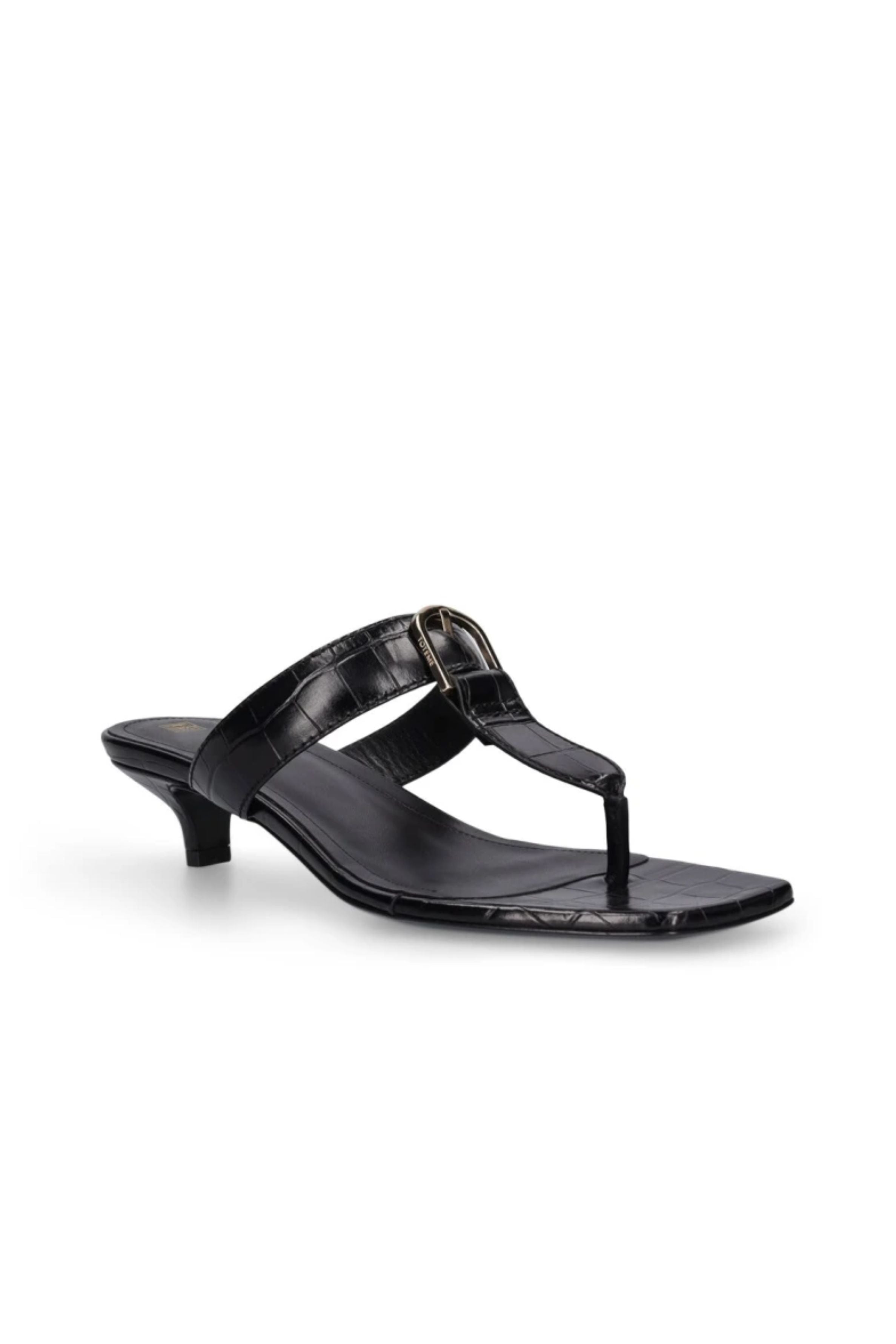 Totême Belted Croco Flip-Flop Heels - Black