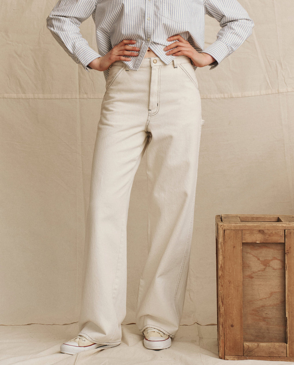 The Great. The Mill Jean Natural With Navy Stitching Pants
