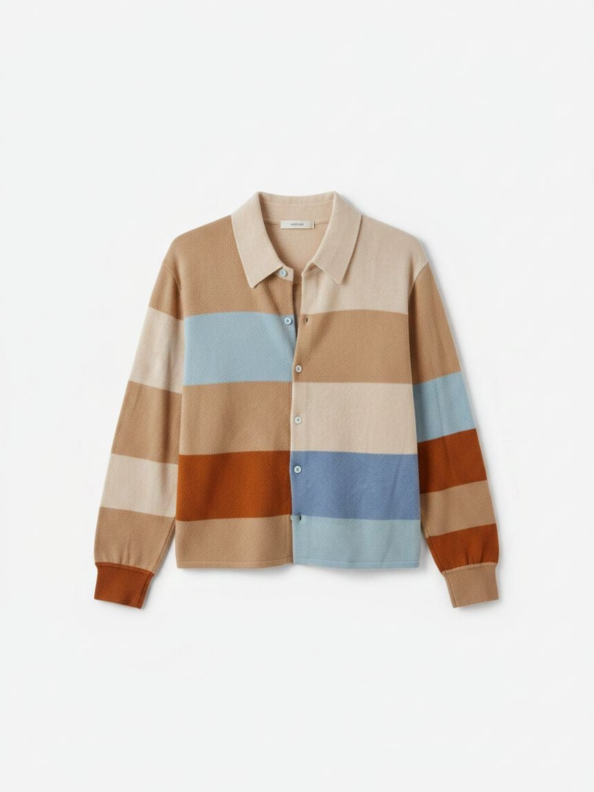 CISSA The Rugby Stripe Cashmere Blend Cardigan - Desert Sky