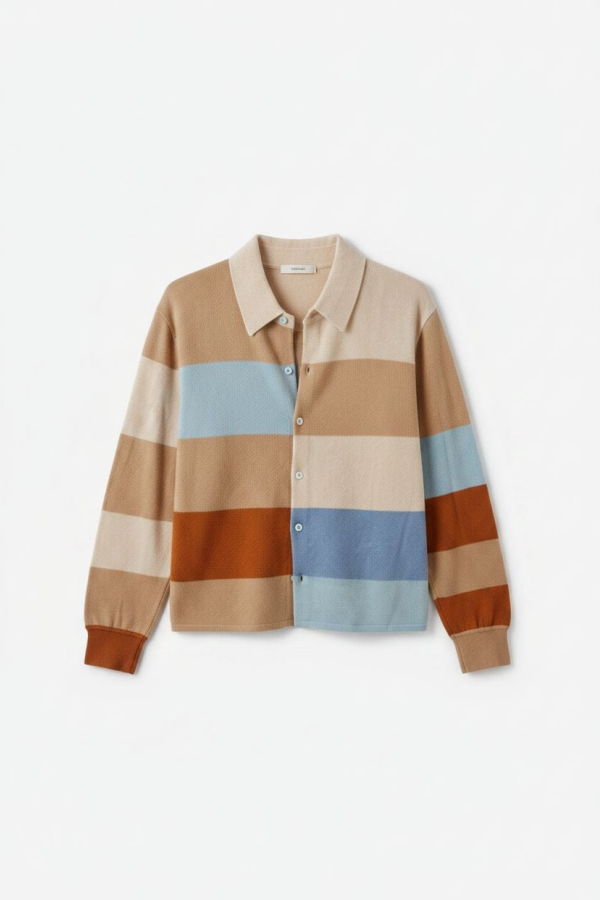 CISSA The Rugby Stripe Cashmere Blend Cardigan - Desert Sky