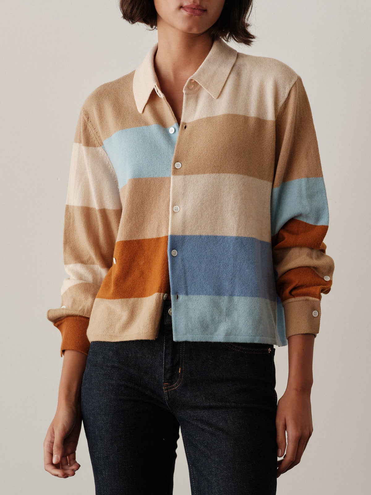 CISSA The Rugby Stripe Cashmere Blend Cardigan - Desert Sky