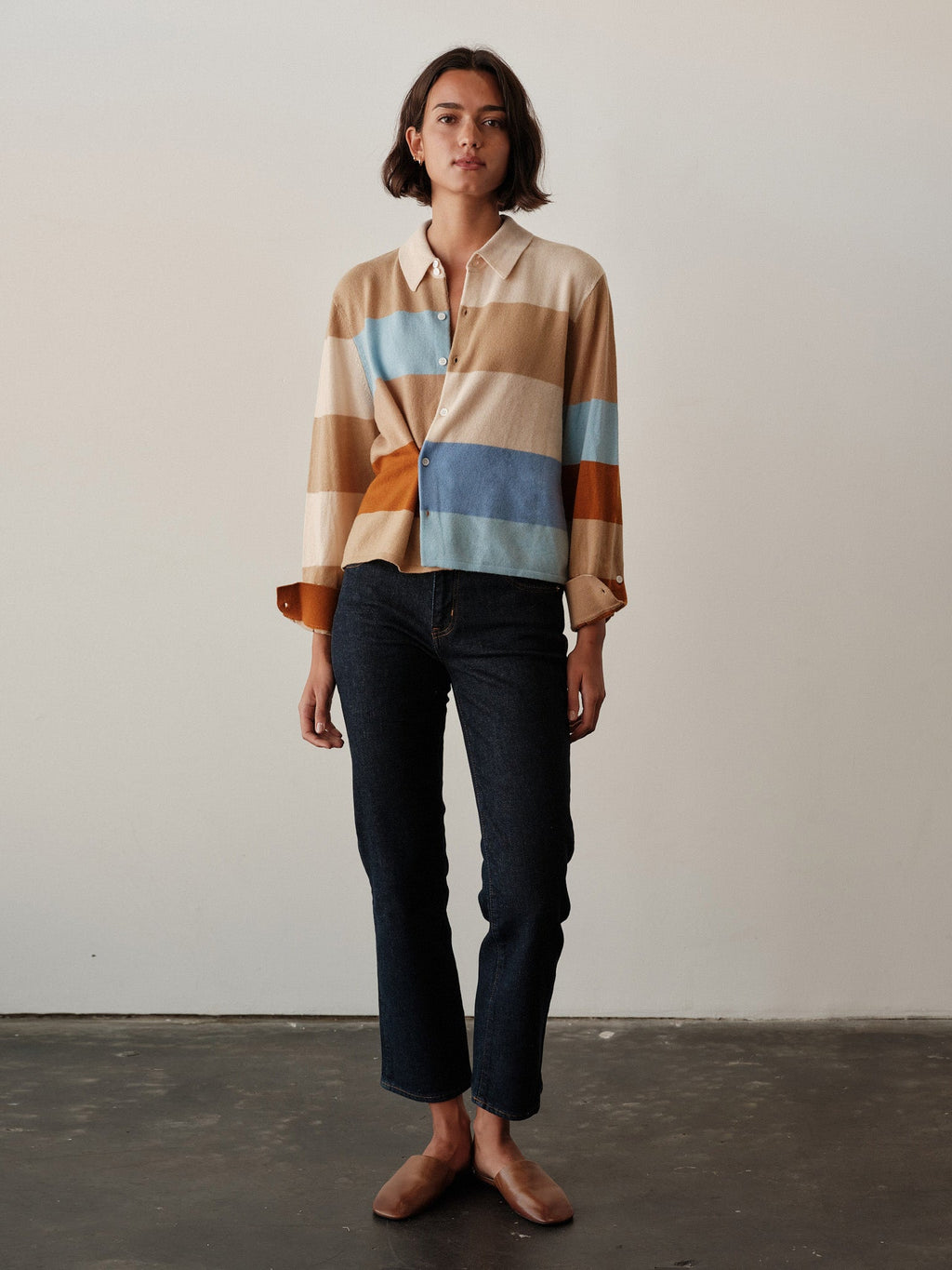 CISSA The Rugby Stripe Cashmere Blend Cardigan - Desert Sky