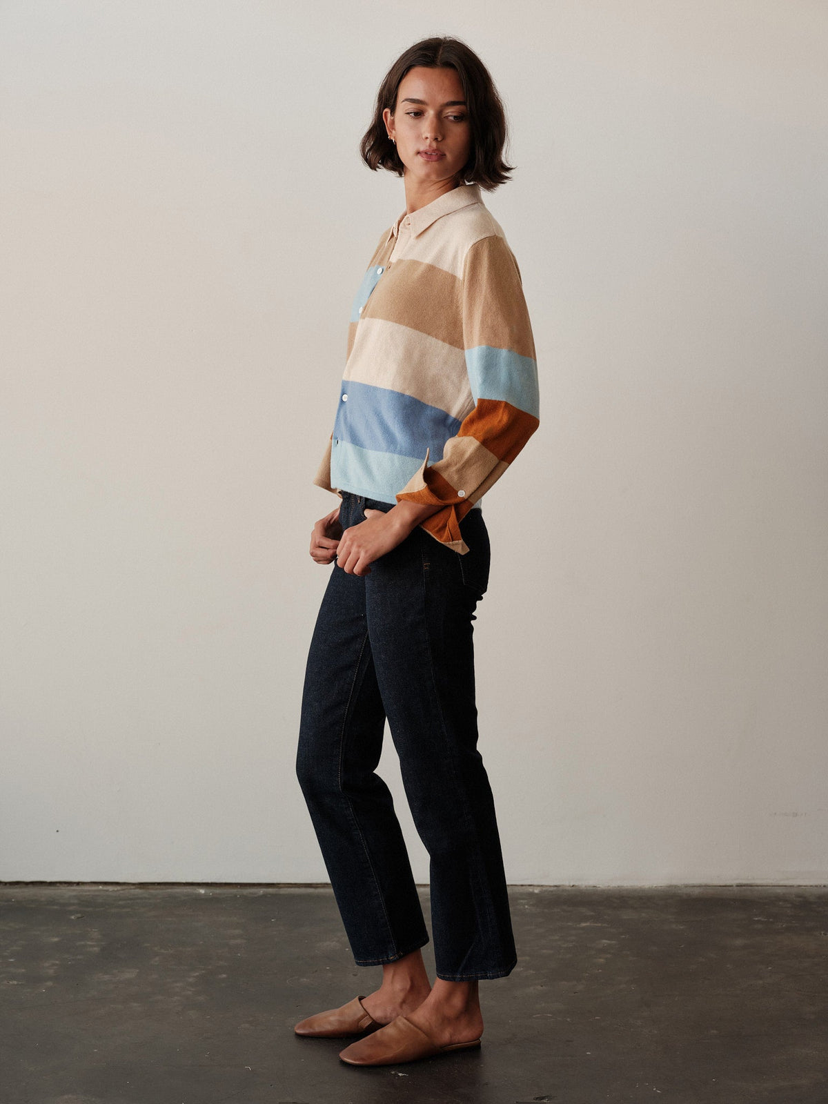 CISSA The Rugby Stripe Cashmere Blend Cardigan - Desert Sky