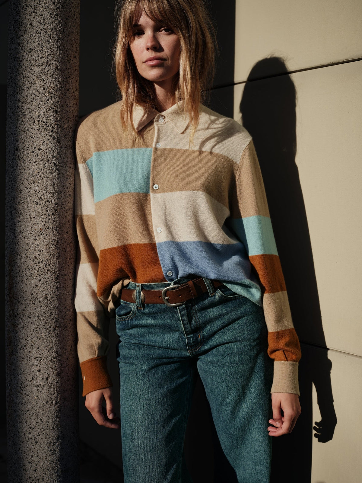 CISSA The Rugby Stripe Cashmere Blend Cardigan - Desert Sky