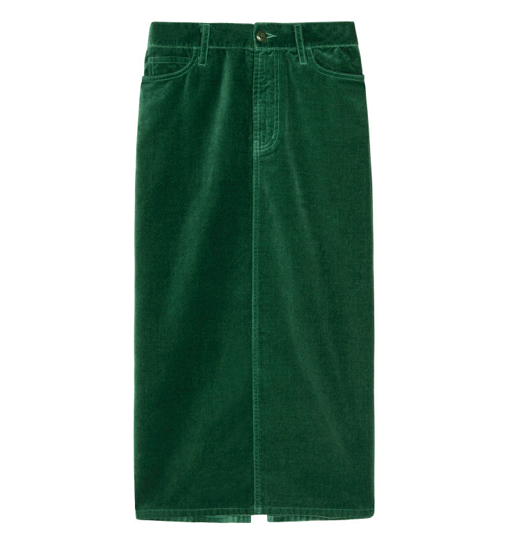 The Great. The Velvet Column Skirt - Emerald Green