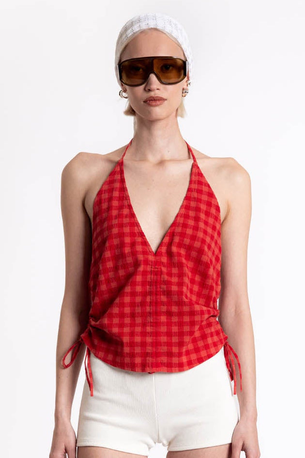 Thinking MU Red Checks Seersucker Hiba Top