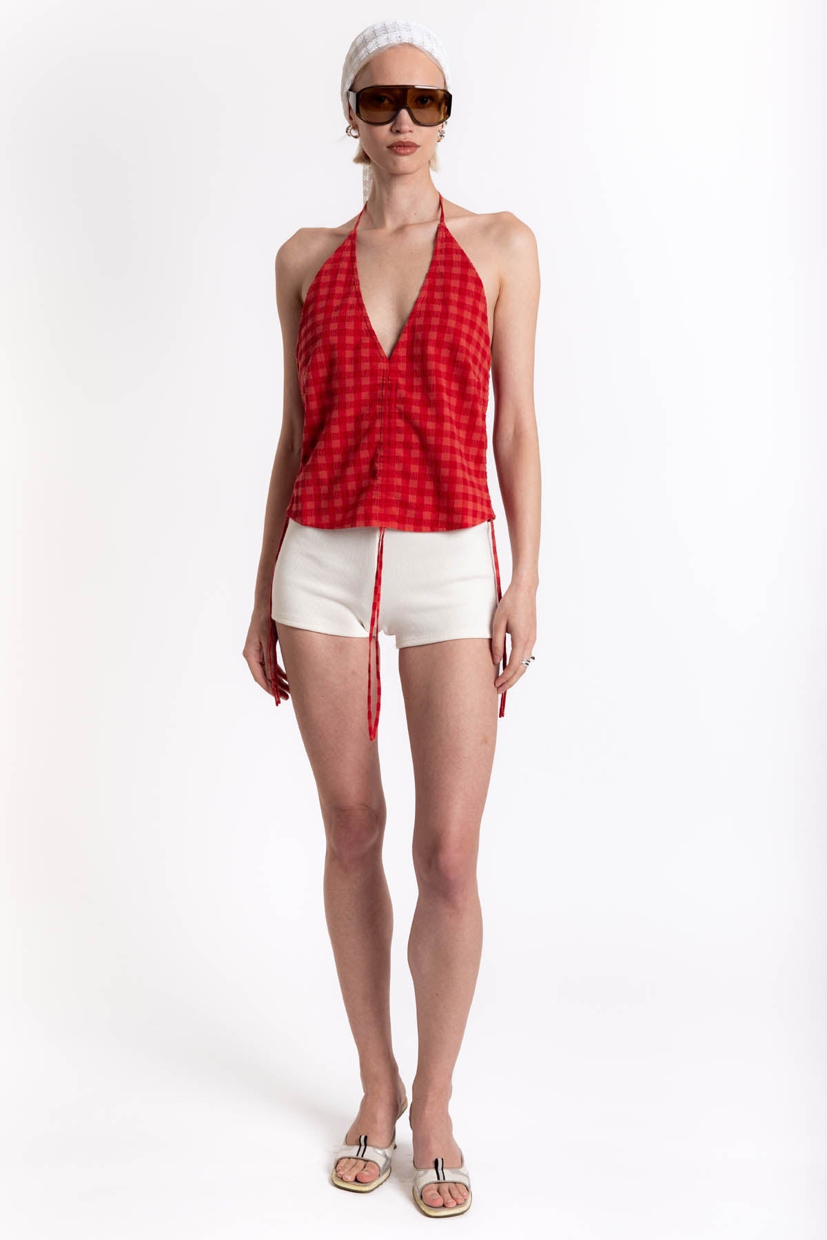 Thinking MU Red Checks Seersucker Hiba Top