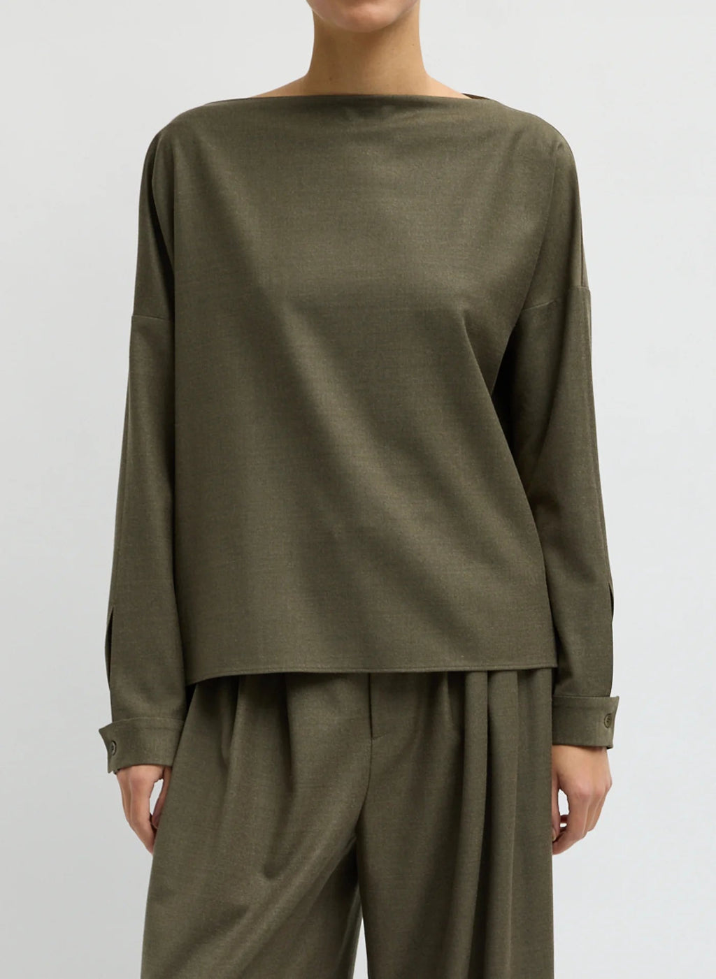 Tibi Cozy Flannel Boatneck Dolman Sleeve Top