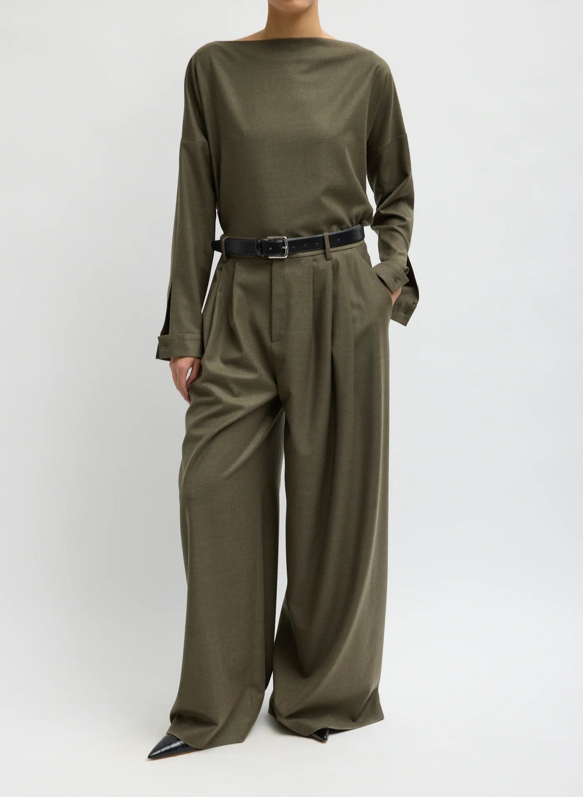 Tibi Cozy Flannel Boatneck Dolman Sleeve Top