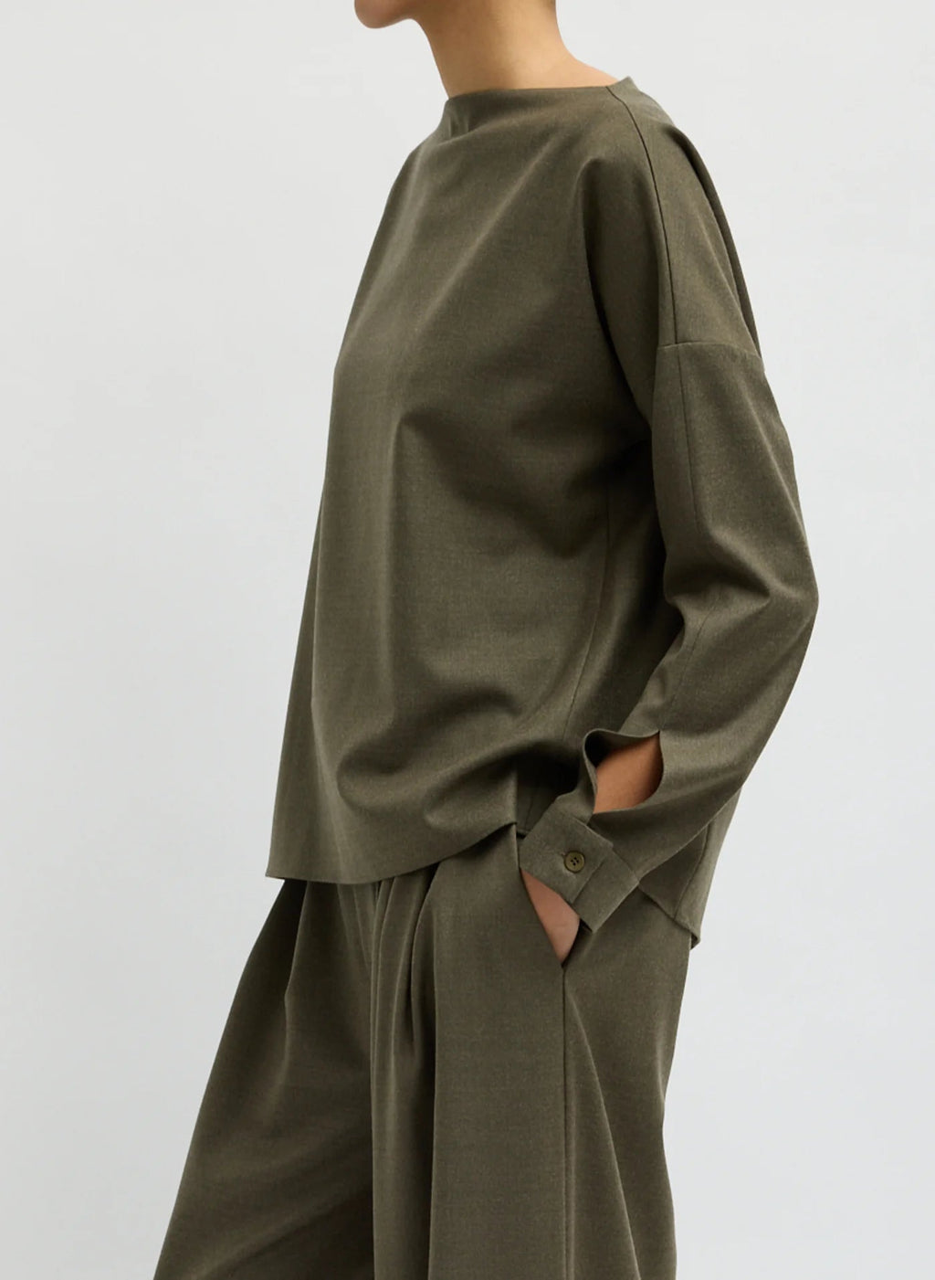 Tibi Cozy Flannel Boatneck Dolman Sleeve Top