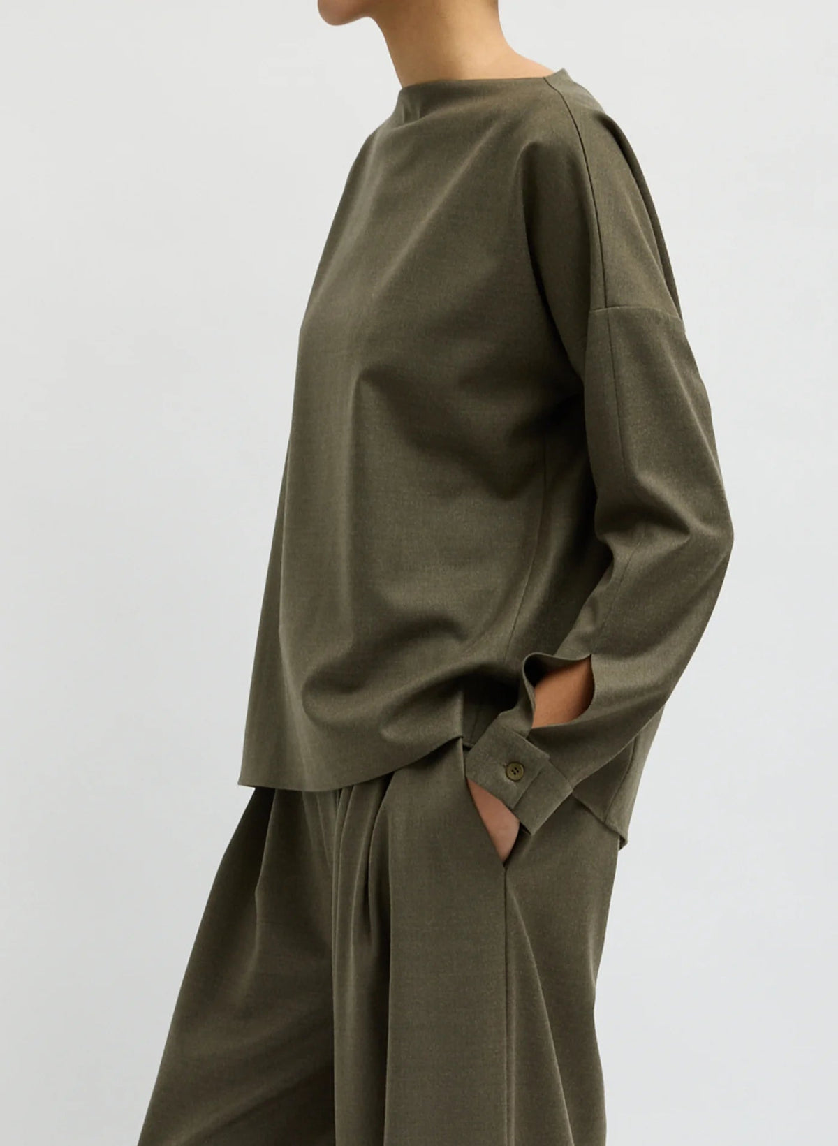 Tibi Cozy Flannel Boatneck Dolman Sleeve Top