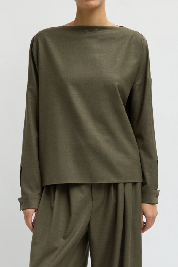 Tibi Cozy Flannel Boatneck Dolman Sleeve Top