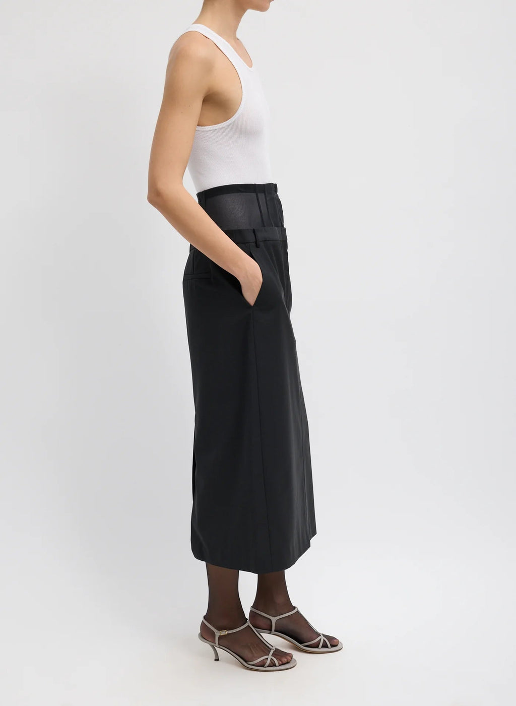 Tibi Recycled Tropical Wool Corset Maxi Trouser Skirt